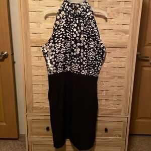 NWOT dots polyester high neck sleeveless purple/white/black dress, Size 9/10